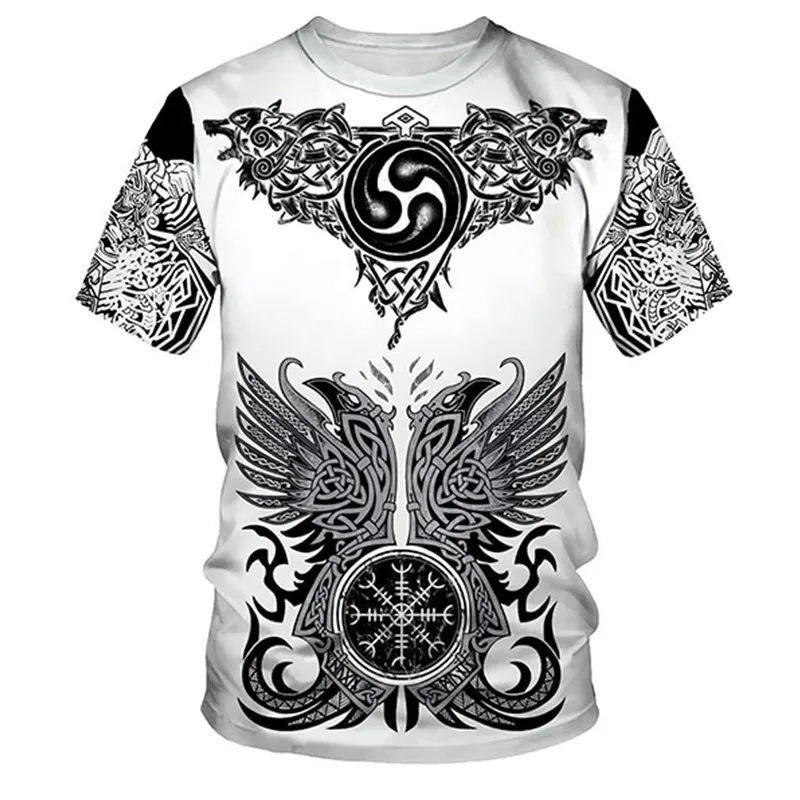 

2021 Summer Polyester White Short Sleeve Quick Dry Custom Logo Polyester Men Clothing Print Viking 3D Men Tshirt, Customized color