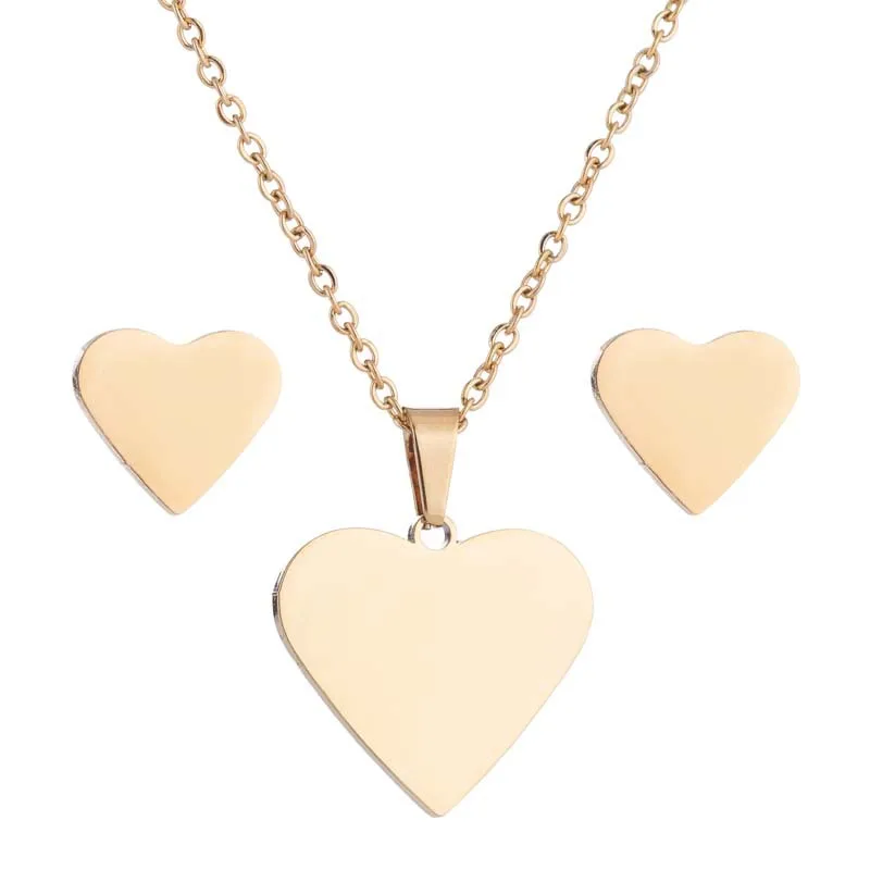 

Fashionable INS Style Young Ladies Necklace Earring Set Heart Pendant Stainless Steel Jewelry Set For Women, Silver & gold color