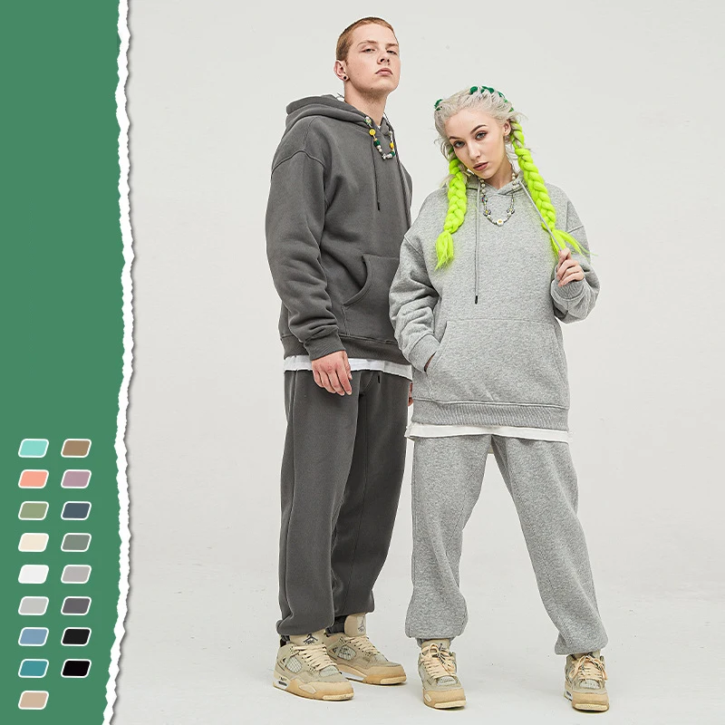 

Lined Fabric Front Pocket Oversized Sweatpants and Hoodie Set Fleece Inside Unisex Plus Size Hoodie Set