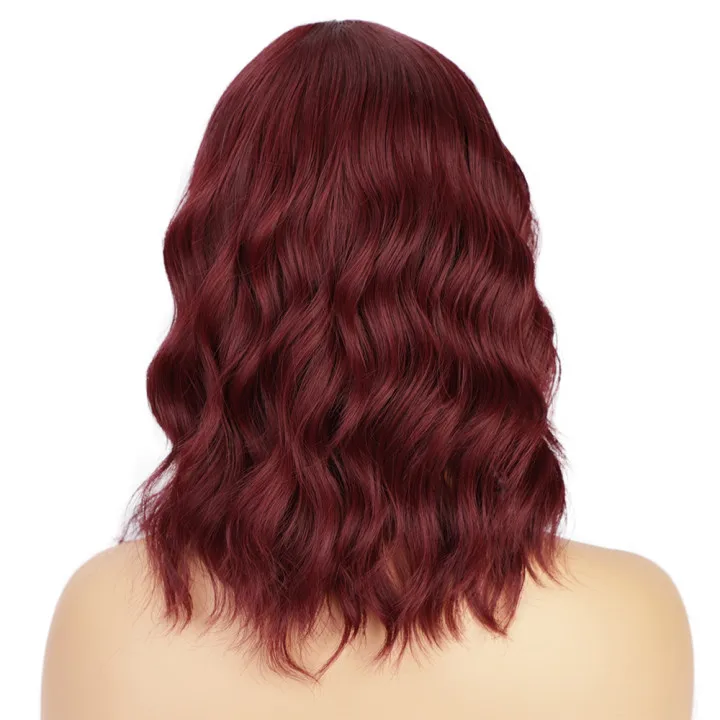 

High quality wine red high temperature silk short curly wig synthetic wig