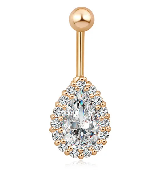 

2020 European Fashion Cubic Zircon Water Drop Navel Piercing Ring Stainless Steel Belly Button Rings