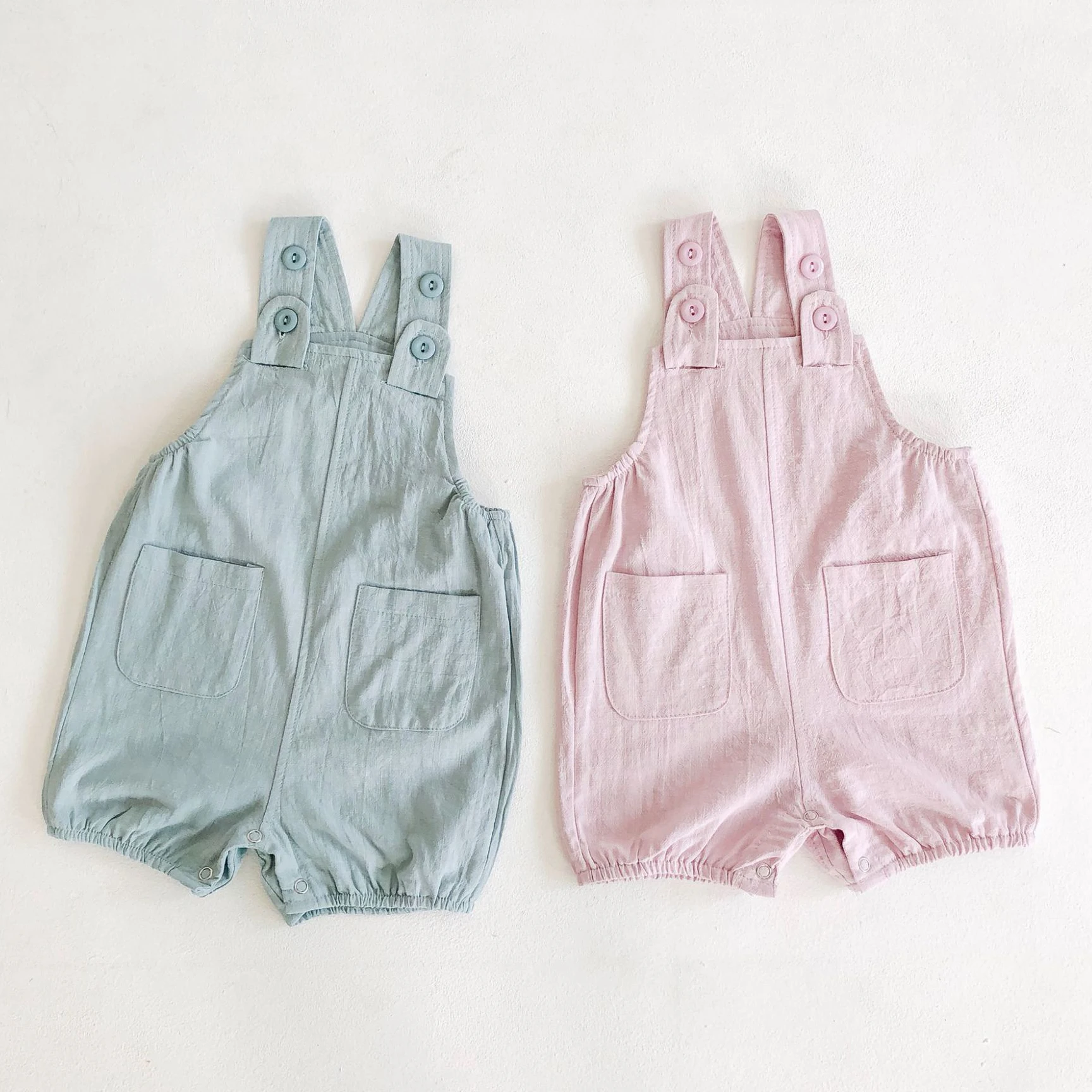 

Hot Sales Casual Lovely Summer Organic Cotton Linen Strap Jumpsuit Clothes Newborn Baby Joggers Girl Romper