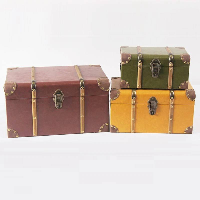 

Home decorative vintage retro square storage trunk wooden chest