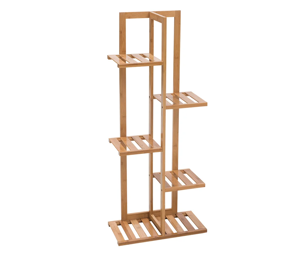 

Multiple Indoor Outdoor 5 Tier 6 Potted Rack Shelf Planter Display Flower Pot Holder Bamboo Plant Stand, Brown,primary color,white
