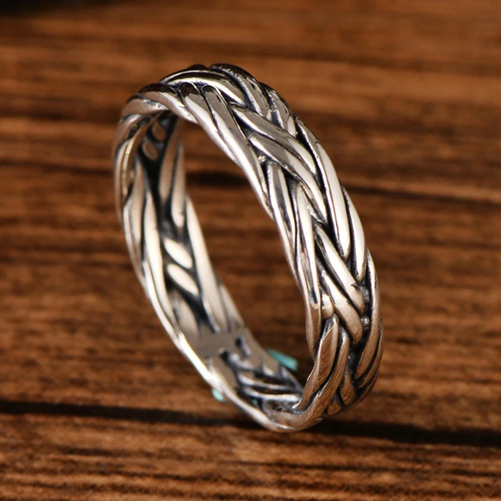 

Vintage 925 Sterling Silver Braided Ring For Men And Women Thai Silver Wholesale for Lovers Femme