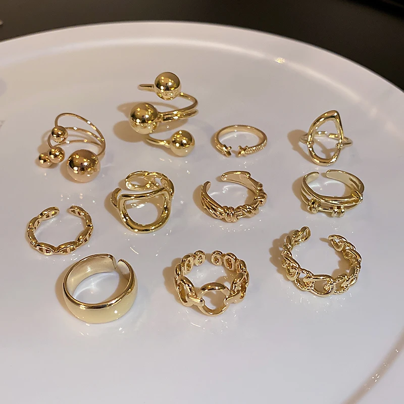 

trendy fashion geometric adjustable metal ring gold plated