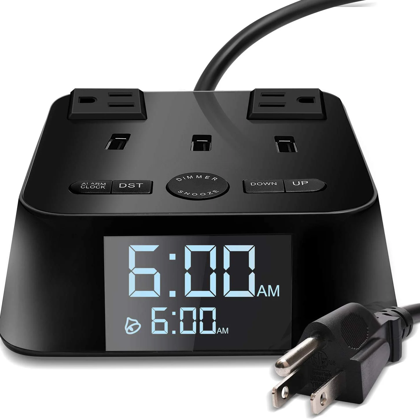 

USB and outlet hub hotel power strip snooze alarm for extender cord bedside clock socket