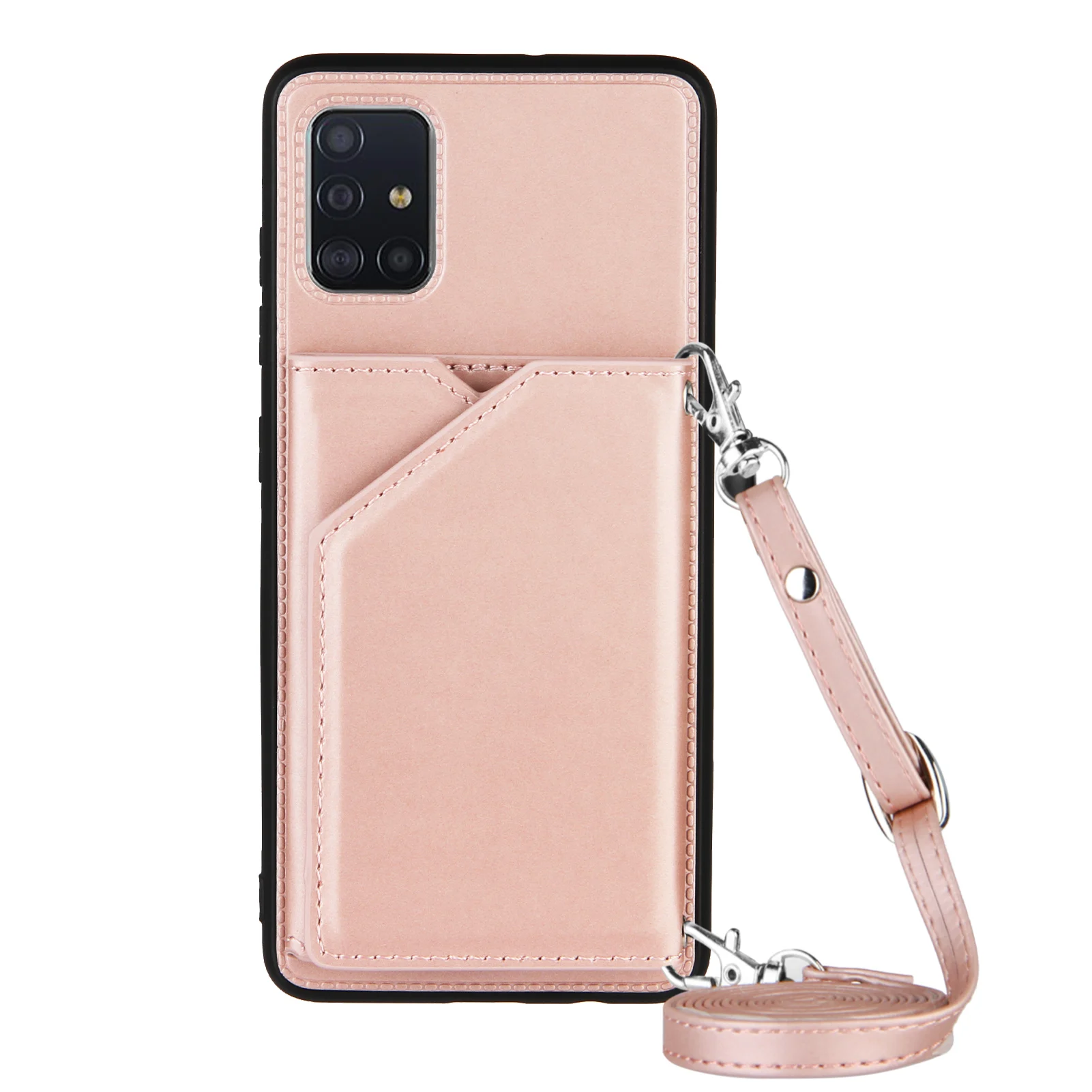 

Plain leather Flip case cover with card Wallet Rope bag Case For Samsung Galaxy A51 Mobile phone Capa Cover Case