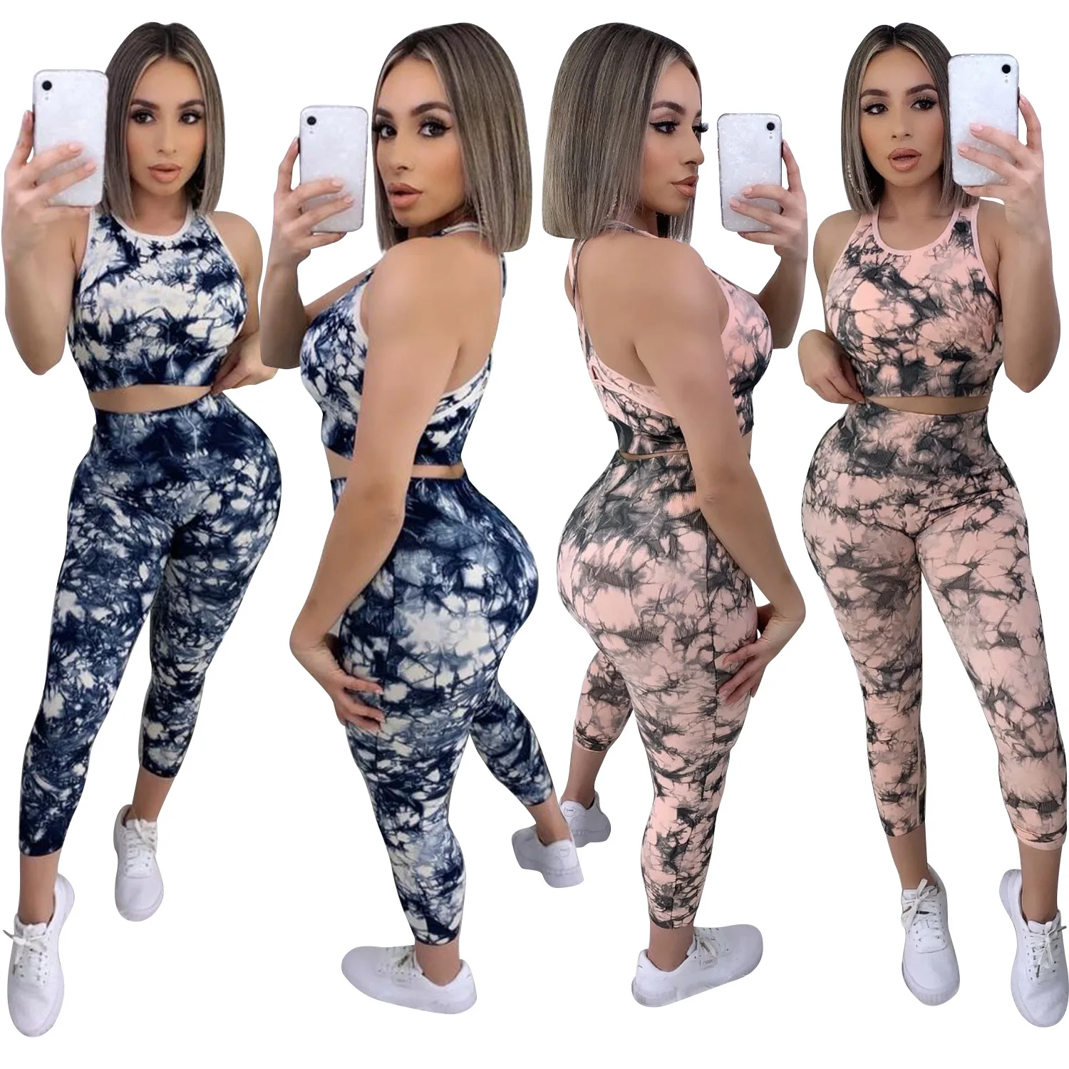 

Cross-border Women's Spring casual printed home wear sleeveless, backless top, sexy two-piece suit