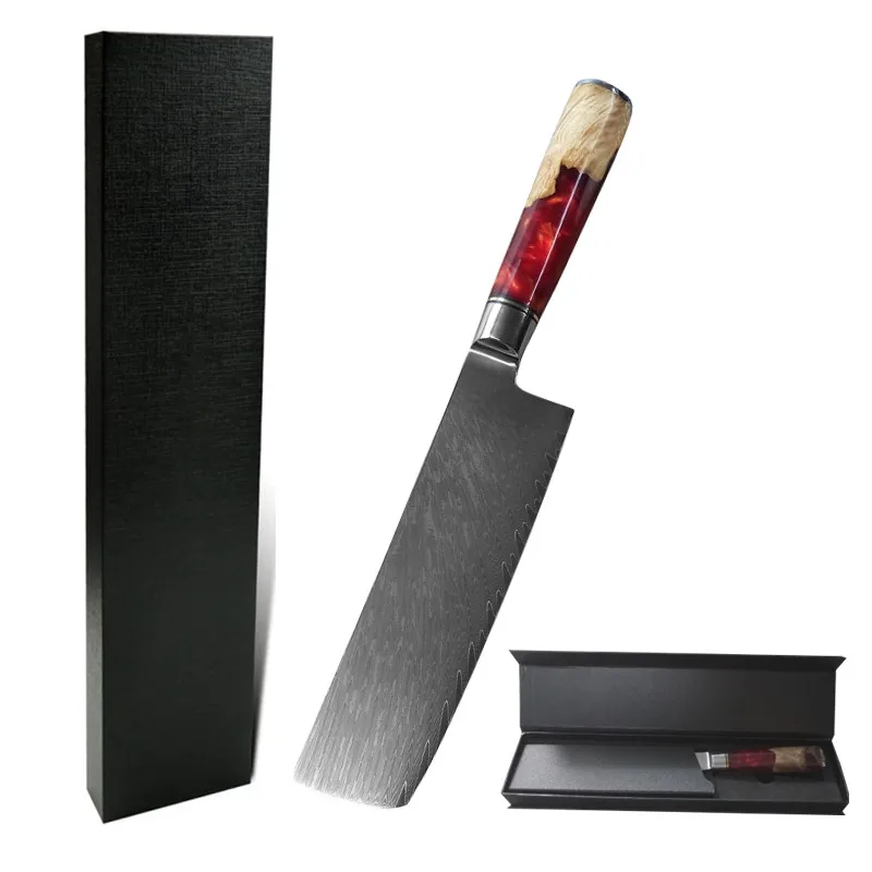 

67Layers Damascus Steel 7 inch luxury red handle coltelli giapponesi meat christmas present nakiri knife with sheath