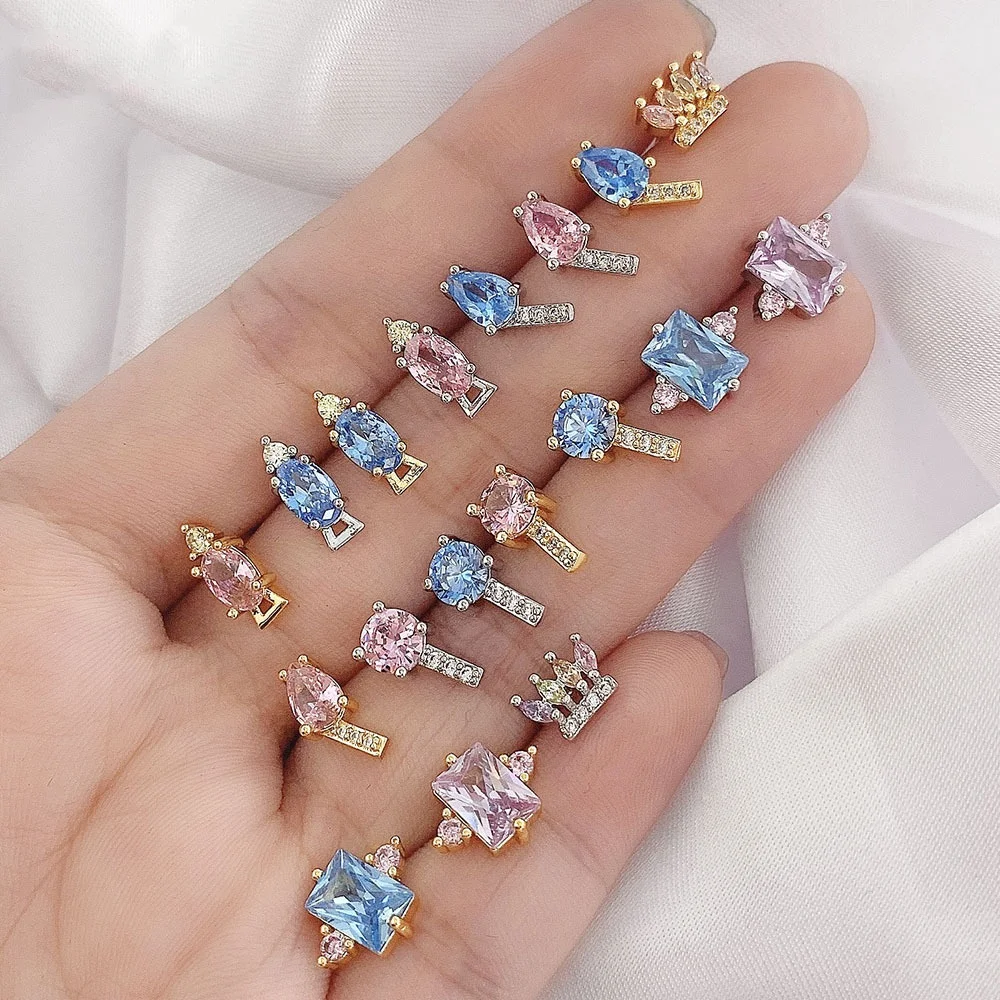 

Ear Bone Nails fashion jewelry wholesale colorful geometric zircon stud earrings women ins simple sweet 18k gold plated earring, Gold silver