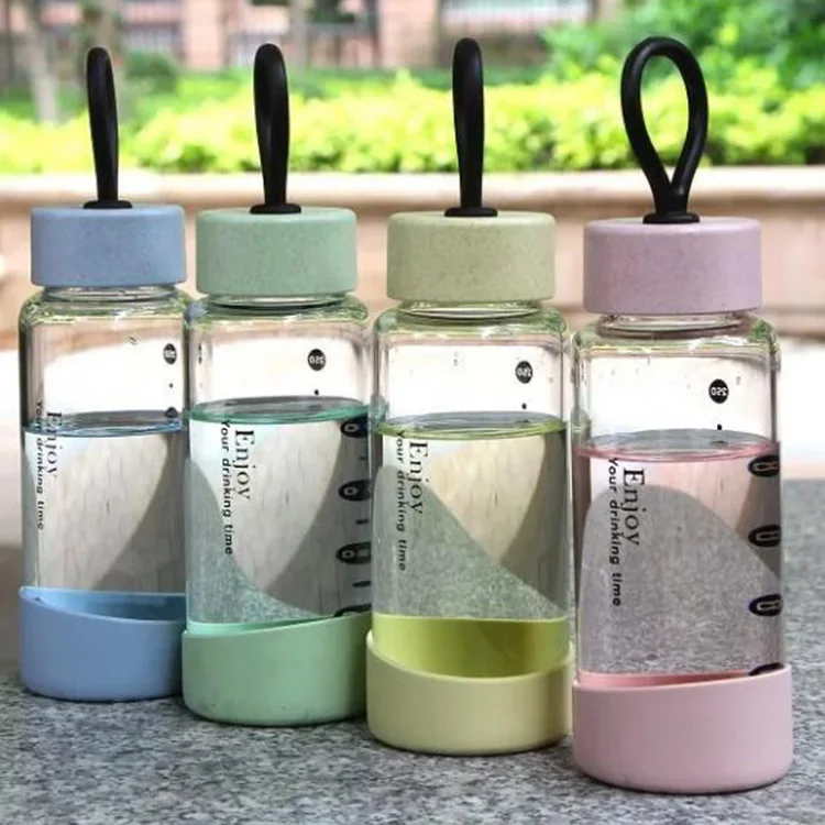 

Feiyou can custom the logo gift glass and carry the pure color transparent, simple, fresh and high borosilicate water bottels, Yellow,green,blue,pink