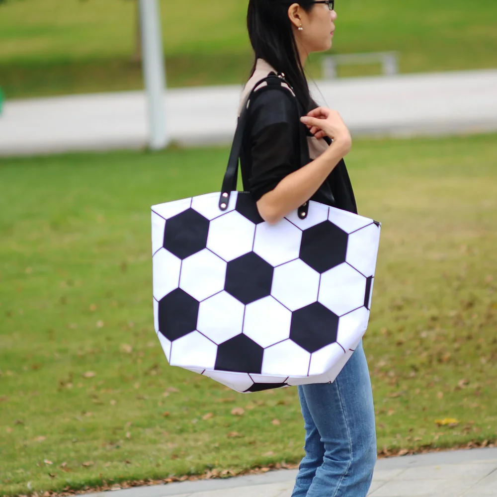 

DOMIL Soccer Print Tote Bag Large Capacity Purse Sporty Shopping Handbag for Women Ladies