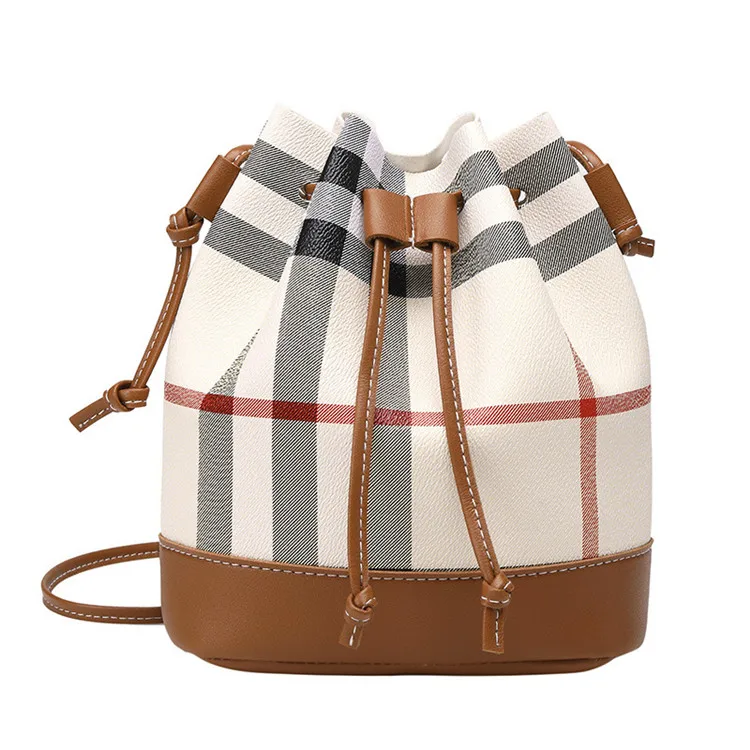 

Hot sale famous brand casual cross pocket wallet plaid drawbelt large capacity bucket bags, Picture shows