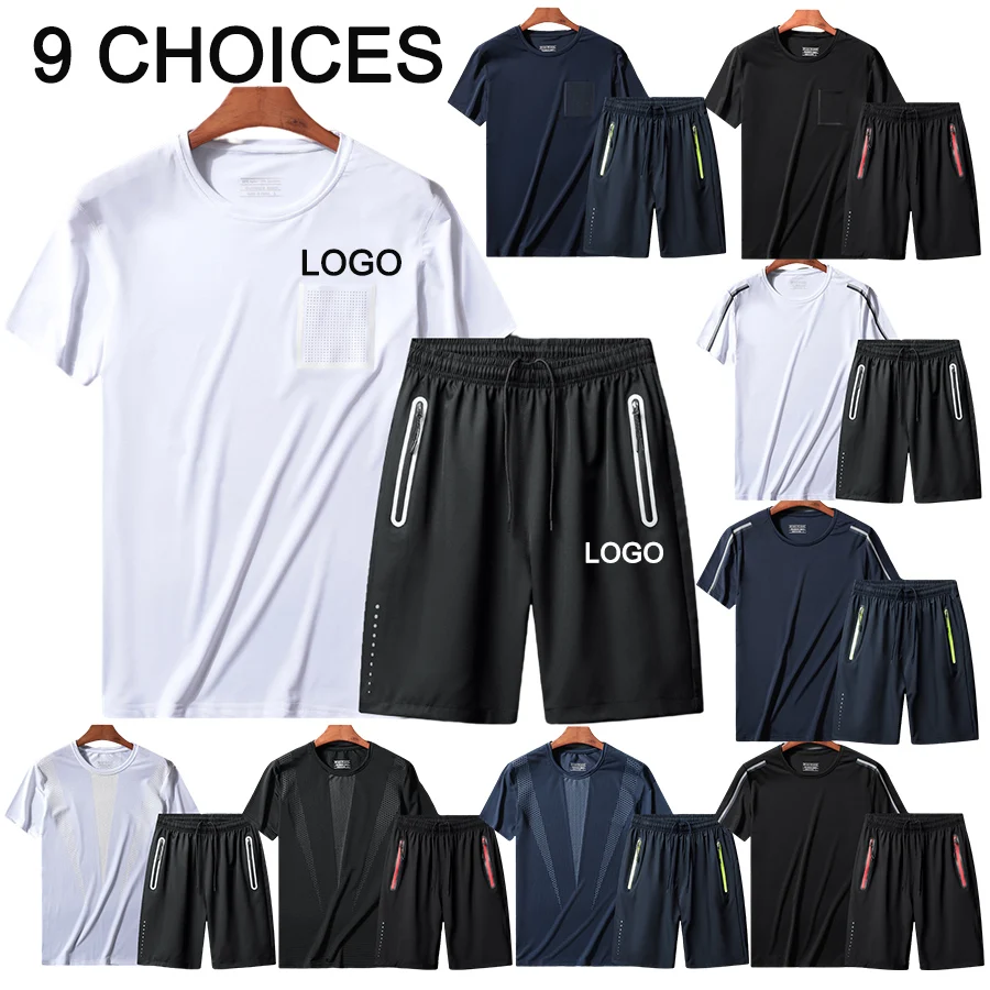 

high quality 2021 wholesale custom print logo summer sport men 2 piece shirt and short set for men, 9 colors or oem color