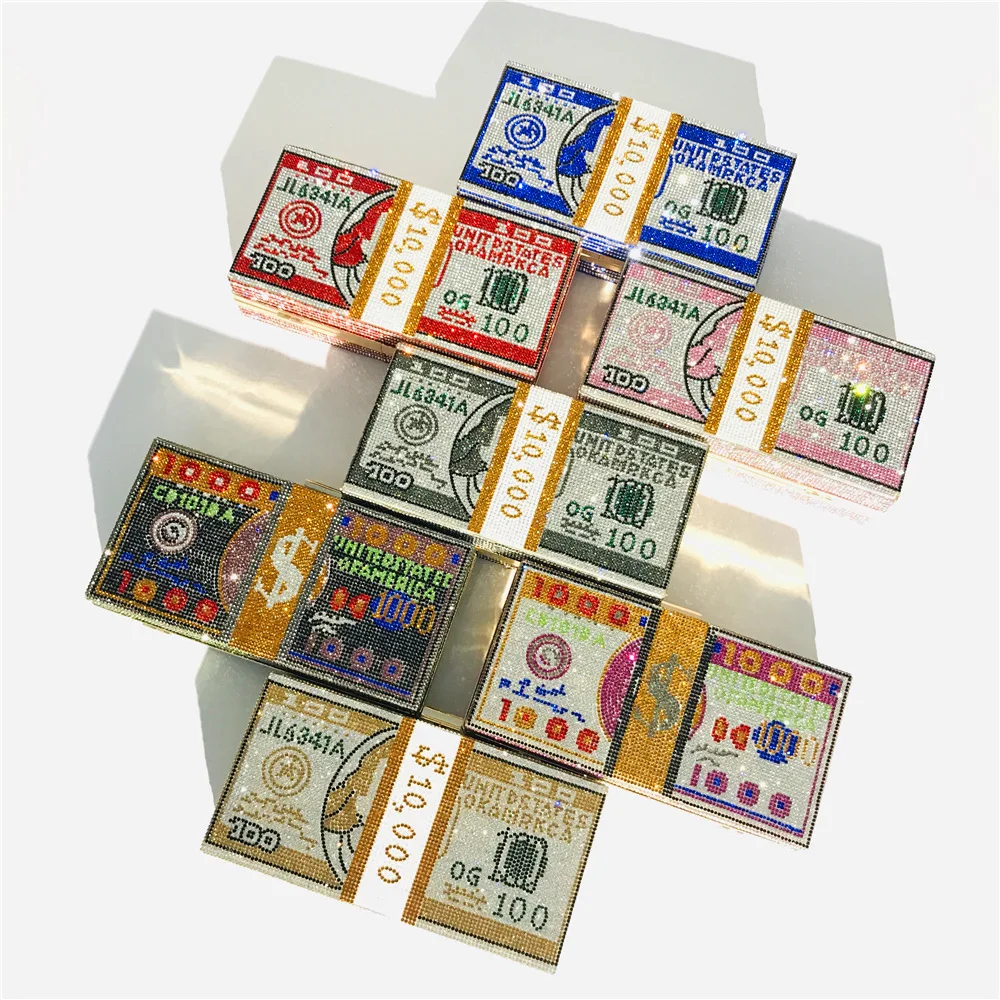 

glitter diamond rhinestone purse box bag purses 2021 new dollar money clutch evening handbags for party, Customized