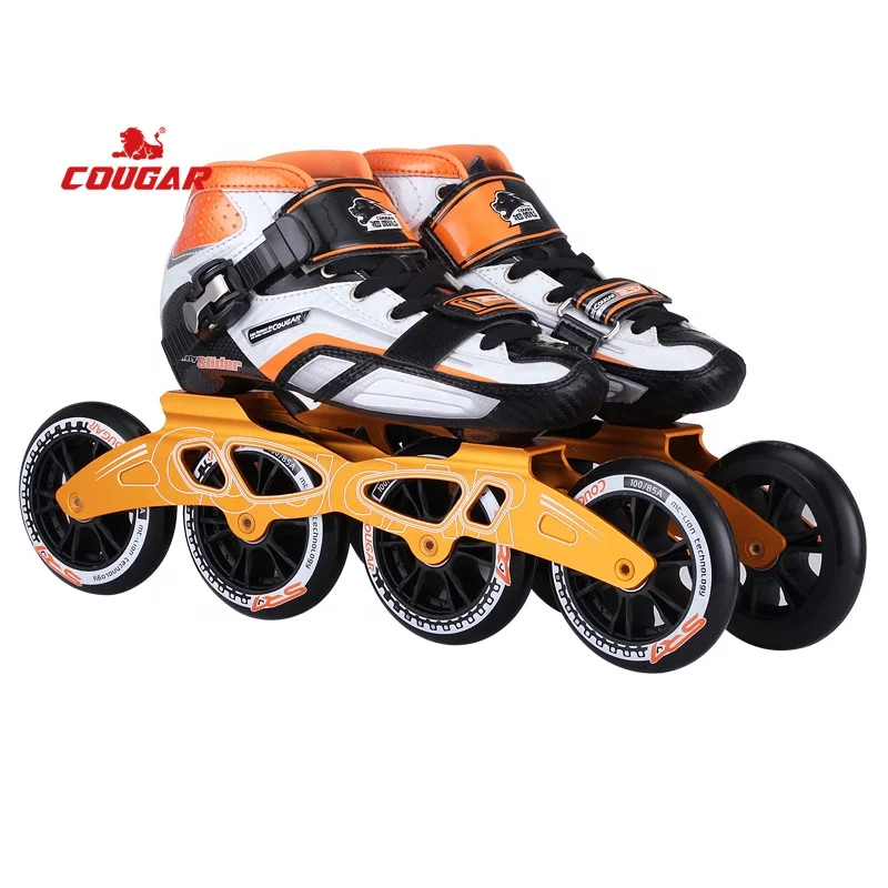 

Factory Wholesale Speed RollerSkate Shoe Patines Cougar Professional Inline Speed Skates With 110mm Big Wheel Carbon Fibre Shell, Black/yellow, orange