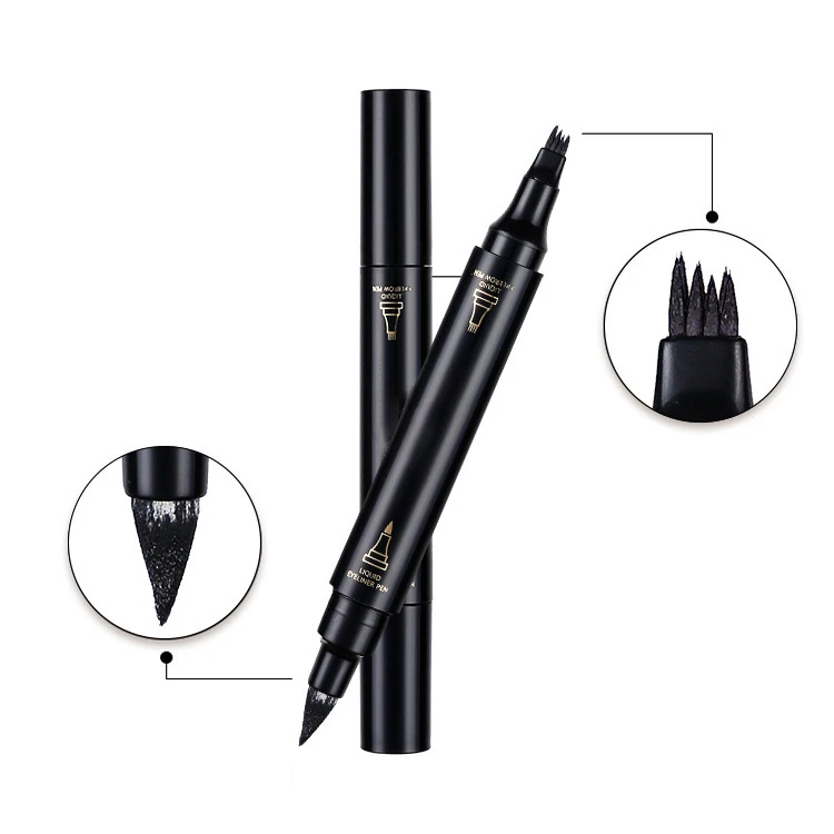 

Double-Ended eyeliner private label Four Tips Eyebrow Tattoo Pen Waterproof Smudge-proof Micro-Fork Tip Liquid Eyebrow, 4 colors