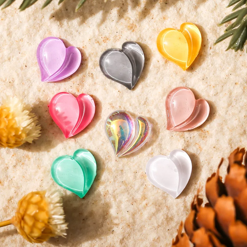 

50PCS/Bag NEW 3D Nail Decoration Super MINI Heart Nail Art Candy Color Resin Kawaii Nail Art Decorations, As picture