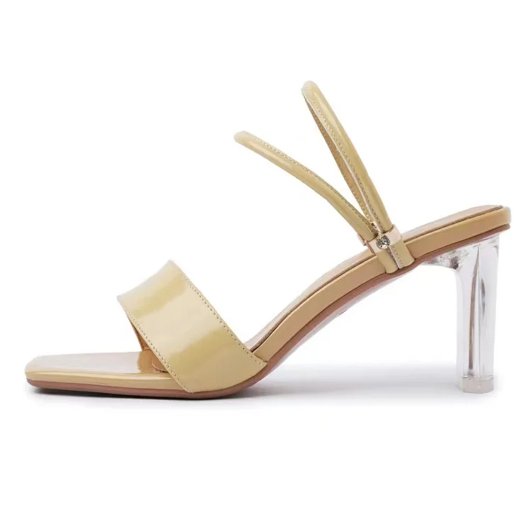 

Street Look Females Square Head Open Toe Sandals High Heels Shoes Non-slip Soft Bottom Women's square head high heel sandals