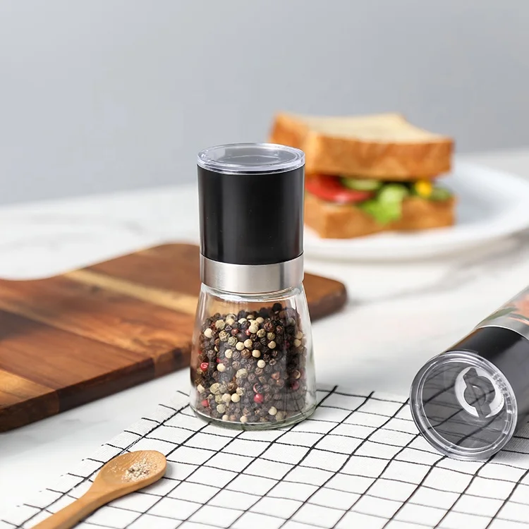 

LFGB certificated salt and pepper mill will sprinkle cheap spice grinder with glass bottle 140ml, Customized available