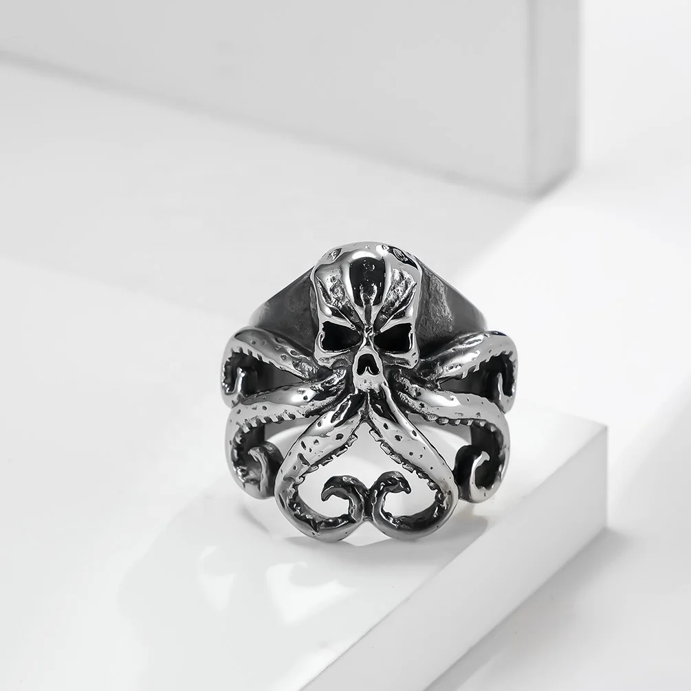 

2022 trendy retro titanium steel octopus ring niche men's wholesale non-tarnish jewelry rings
