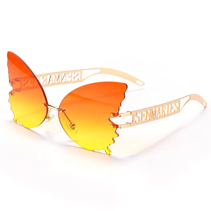 

2021 Butterfly Shape Sunglasses Unisex Shades Rimless Women Sunglasses