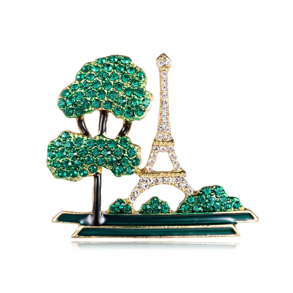 

Trendy Enamel Eiffel Tower Building Tree Brooch Green Brooches for Women Enamel Brooch Pins Lapel Pin Clothing Scarf Badges