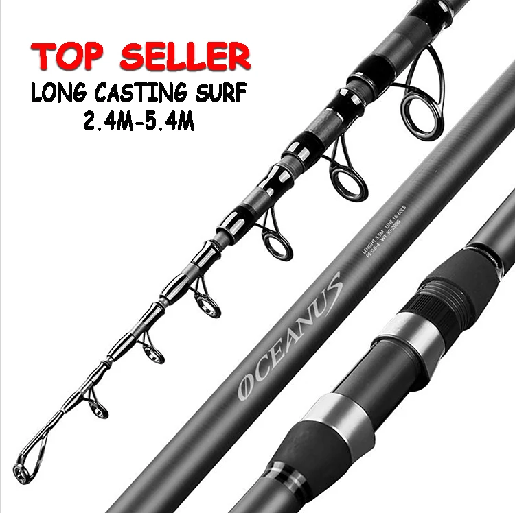 

TOPLURE 2.4-5.4m Surfing Long Casting Telescopic Fishing Rods Super Strong Spinning Rod Seawater and Freshwater fishing tackles, Black