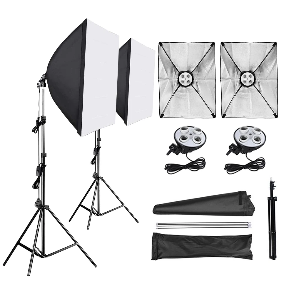 

Softbox 50*70cm Diffuser 4 in 1 Socket E27 Lamp Holder 2M Light Stand Tripod Photo Studio Kit for Photography Video