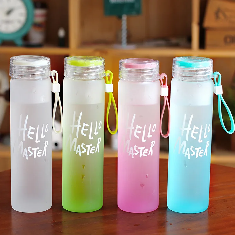 

Promotional cheap custom logo frosted glass water bottle 480ml High quality borosilicate magic color drink bottles, As picture showing