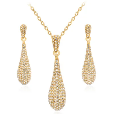 

2021 Hot Selling New Fashion Diamond-studded Drop Earrings Pendant Necklace Jewelry Two-piece Set Stock Wholesale Jewelry