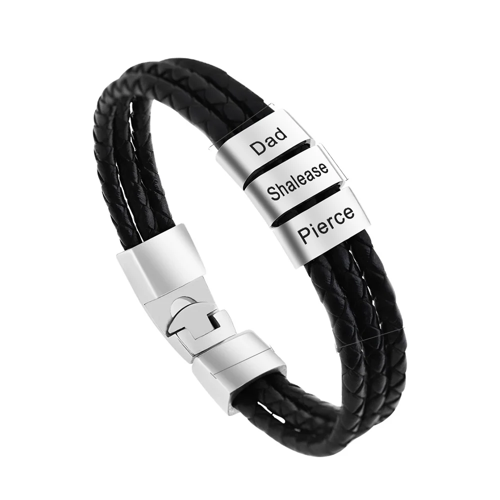 

Lock woven bracelet stainless steel 3 beads 23g casual life women and men's gift bracelet support custom letters, Customized colors
