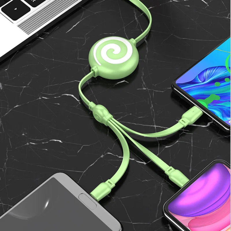 

3In1 Liquid silicone candy Fast Charging Retractable Cable for Type C for Micro USB For IPhone Huawei samsung xiaomi