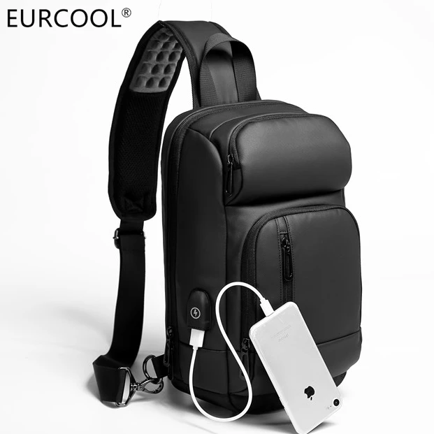 

2021 Eurcool Leisure Waterproof Anti Theft USB Fashion Leather Unisex Sling Across The Chest Bags