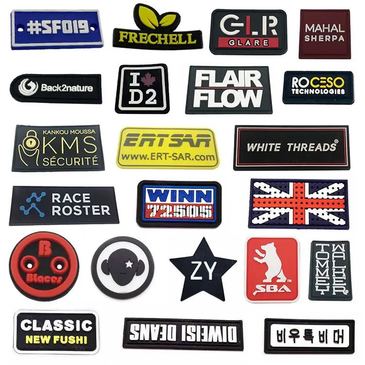 

Wholesale Custom Brand Logo Soft Rubber PVC Patches Labels For Clothes / Shirt / Handbags, Customized color
