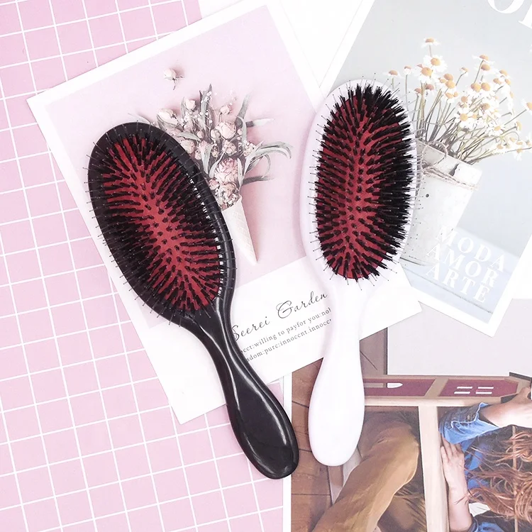 

Factory hot sale boar bristle hair brush plastic handle custom logo hair brush