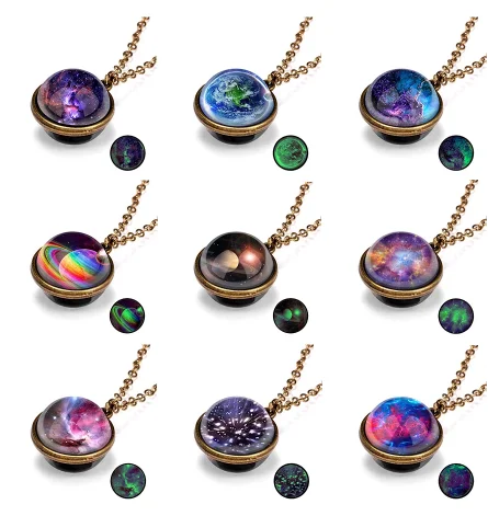 

Cosmic Planet Glass Luminous Double Side Retro Pendant Necklace Galaxy Necklace for Women