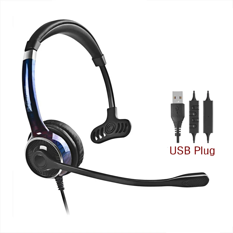 

Factory Direct Mono Wired USB Noise Cancelling Headphones Call Center Headset With Mic And Mute Control For Office Calling