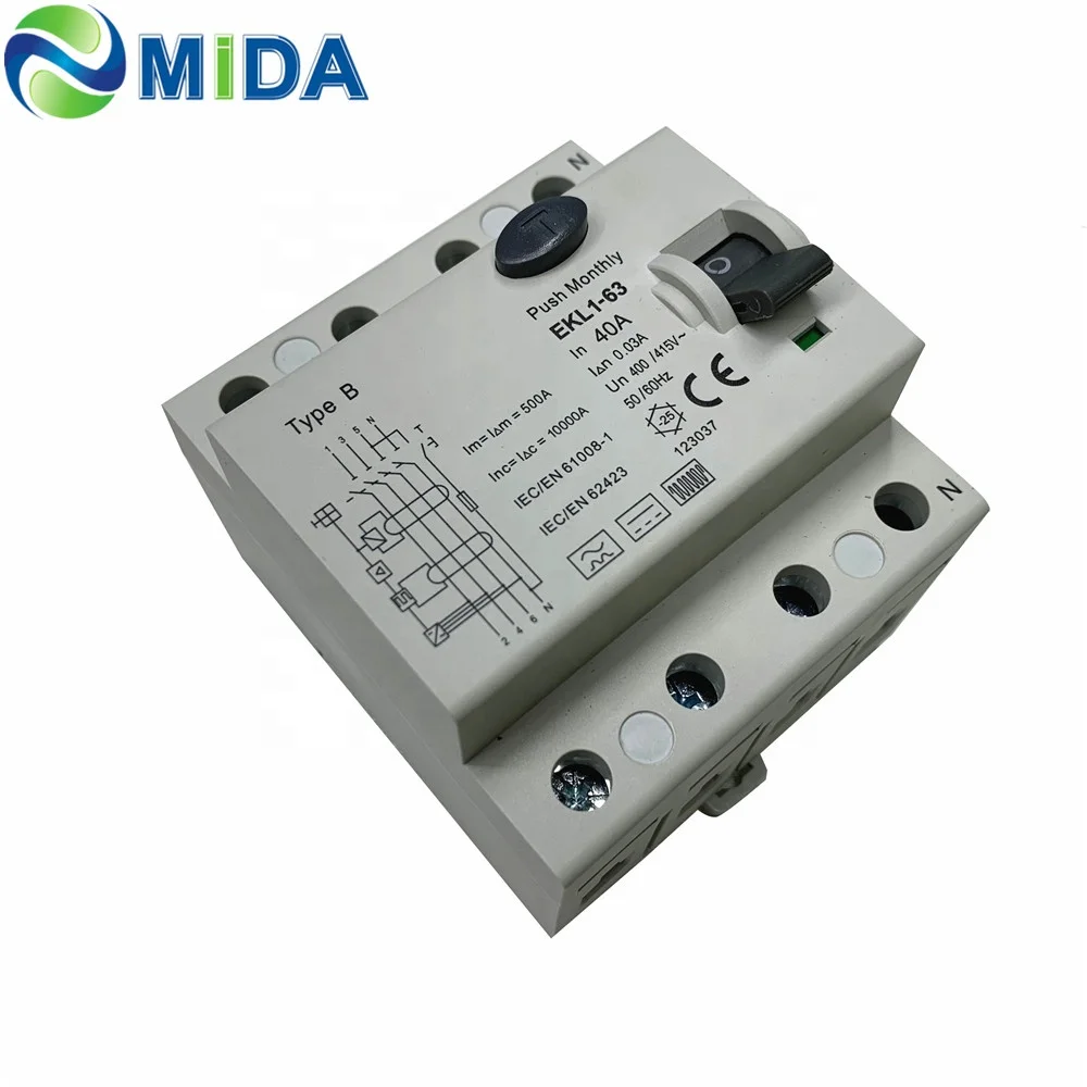 

MIDA TypeB RCD/RCCB Circuit Breaker 30mA 63A 4Pole 10KA Used for EV charger wallbox