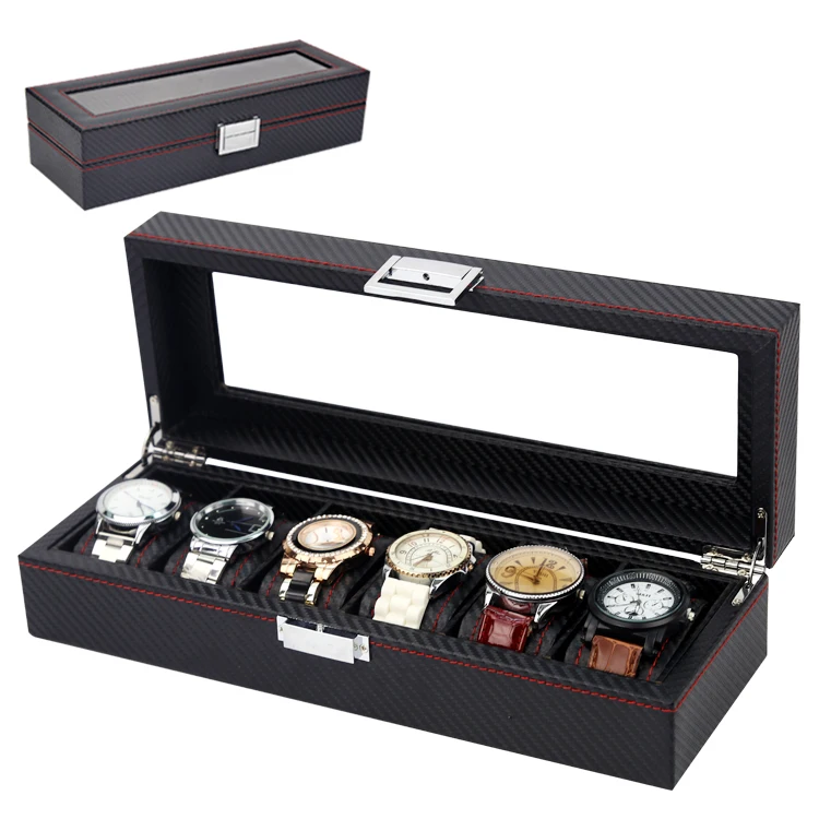 

Luxury Edition Wholesale Rolle Carbon Fiber 6 Slots Watch Storage Display Box Pu Watch Cases