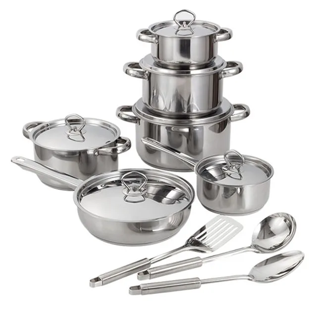 

15pcs Non-Stick Stainless Steel Cookware Set with SS Lid, Can be customized