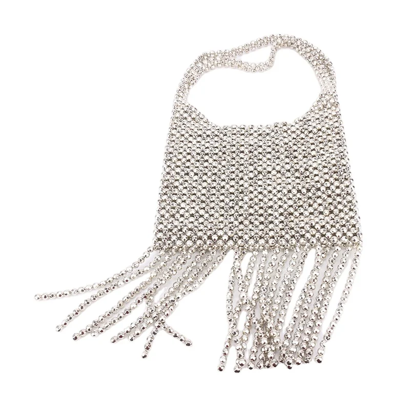

2021 new silver tassel Beaded shoulder bag retro silver bag