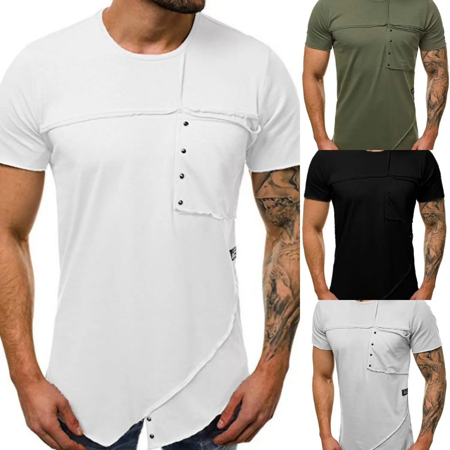 

Spring 2021 Men's Short Sleeve T-Shirt Round collar Solid color T-Shirt White Short Sleeve T, Picture