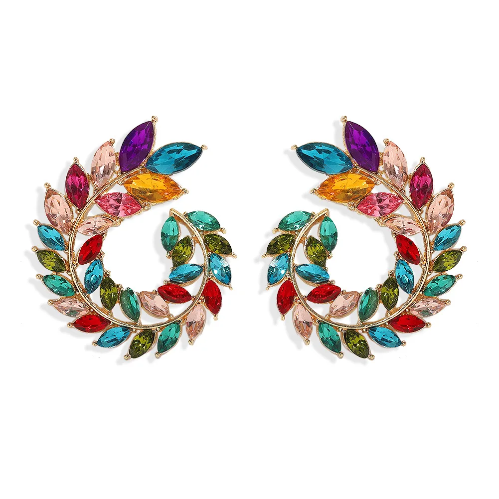 

2021 new simple and cool style fashion full of diamond branches willow leaf shape earrings direct sales, Picture shows