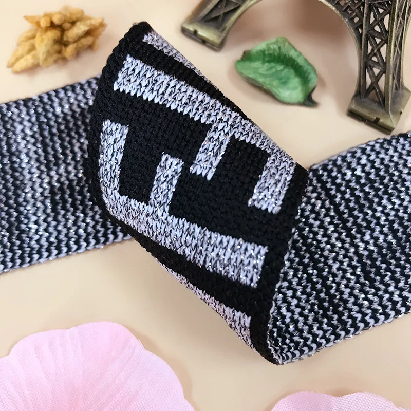 

Factory direct customized F letter rib jacquard knitted ribbon pants side trim belt accessories
