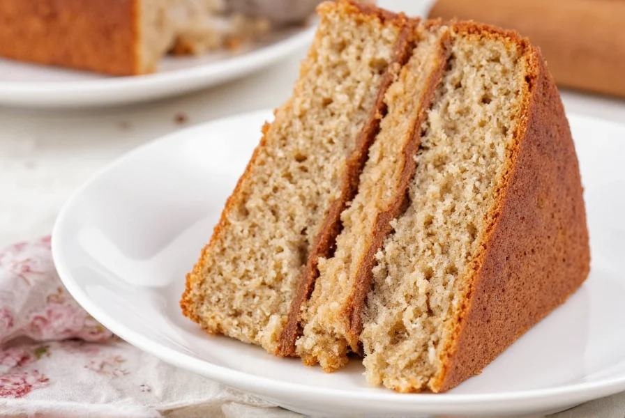Moist homemade cinnamon cake on white plate with cinnamon sticks and sugar sprinkle