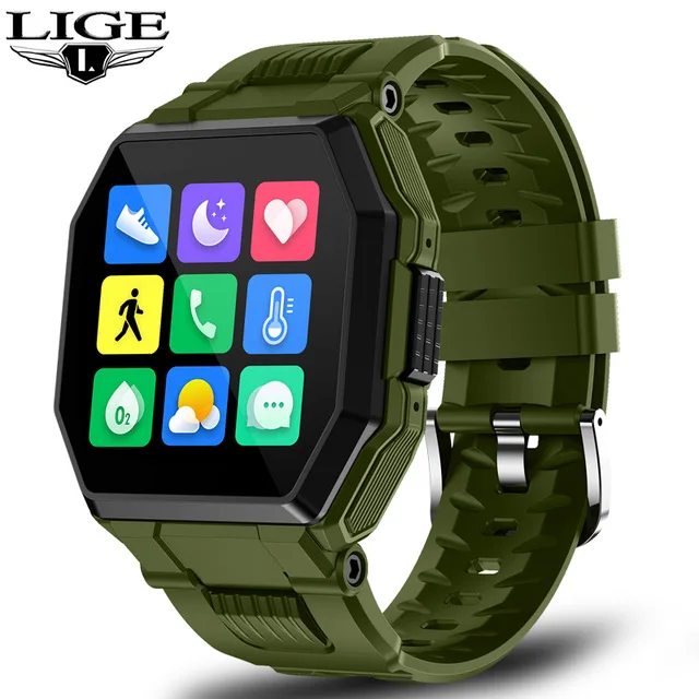 

LIGE smt09 2021 New Smart Watch BT Call Men Full Touch Sport Fitness Tracker Blood Pressure Heart Rate Smartwatch Music Control, 4 colors