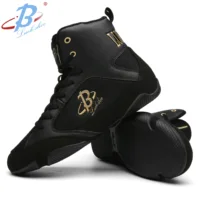 

2019 black boxing shoes men's combat fitness shoes high top bodybuilding gym shoes