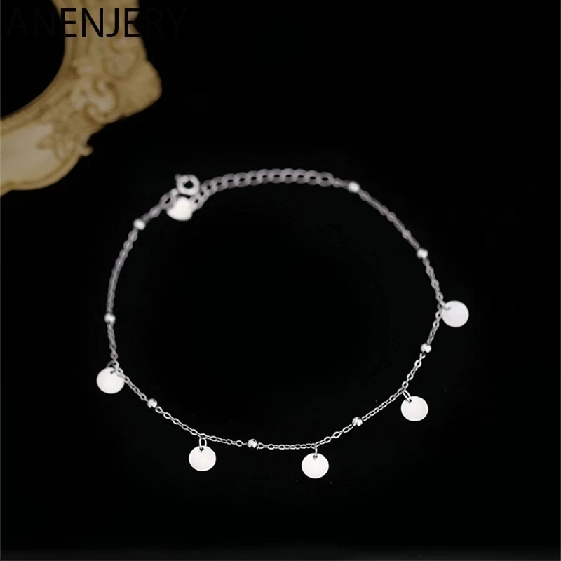 

Hot Selling Sterling Silver Charming Disc Chain Anklet Bracelet For Women Foot Jewelry, Show in the picture